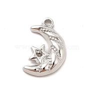 304 Stainless Steel Pendant Rhinestone Settings, Moon with Star, Stainless Steel Color, Fit For 1.2mm Rhinestone, 16x10.5x3mm, Hole: 1.2mm(STAS-F282-02P)