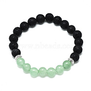 Natural Green Aventurine Beads Stretch Bracelets, with Synthetic Lava Rock Beads and Alloy Beads, Round, Inner Diameter: 2-1/8 inch(5.5cm), Beads: 8.5mm(BJEW-R309-02-A14)