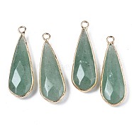Natural Green Aventurine Pendants, with Golden Plated Brass Edge and Loop, Teardrop, Faceted, 36~37x12x6mm, Hole: 2.5mm(G-S359-319A)