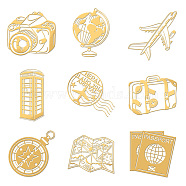 Nickel Decoration Stickers, Metal Resin Filler, Epoxy Resin & UV Resin Craft Filling Material, Travel Theme, Mixed Shapes, 40x40mm, 9 style, 1pc/style, 9pcs/set(DIY-WH0450-068)
