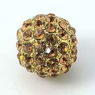 Alloy Rhinestone Beads, Grade A, Round, Golden Metal Color, Lt.Col.Topaz, 10mm(RB-A034-10mm-A14G)