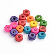 Natural Maple Wood Beads, Lead Free, Flat Round, Dyed, Mixed Color, 6x3mm, Hole: 2mm, about 14772pcs/1000g(WOOD-S610-M-LF)