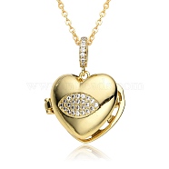 Brass Micro Pave Cubic Zirconia Locket Necklace, Picture Photo Necklace for Mother's Day, Eye, 16.14~19.69 inch(41~50cm), Pendant: 20x23mm(PW-WG66231-03)