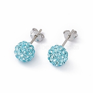 Sexy Valentines Day Gifts for Her Sterling Silver Austrian Crystal Rhinestone Ball Stud Earrings, Aquamarine, about 6mm in diameter, 15mm long, pin: 0.8mm thick(Q286J031)