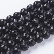 Natural White Jade Beads Strands, Faceted, Dyed, Round, Black, 10mm, Hole: 1mm, about 36pcs/strand, 15 inch(G-G620-10mm-16)