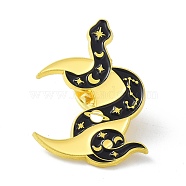 Snake with Moon Black Art Cool Enamel Pin, Alloy Enamel Brooch for Backpacks Clothes, Golden, 32.5x23.5x9mm, Pin(JEWB-P008-A01)