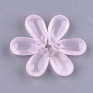 Transparent Spray Painted Glass Charms, teardrop, Pink, 13.5~14x7.5x5mm, Hole: 1mm(GLAA-S183-03A)