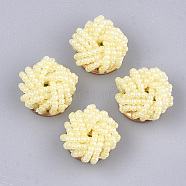 Glass Seed Beads Cabochons, with Iron Sieve Findings, Light Gold, Lemon Chiffon, 18~20x9~11mm(FIND-T044-22F)