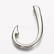 304 Stainless Steel Hook Clasps, Fish Hook Charms , Stainless Steel Color, 37x22x6mm, Hole: 3x5mm(STAS-D166-90P)