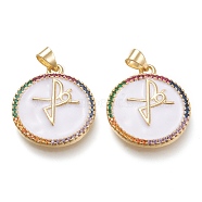 Brass Micro Pave Cubic Zirconia Pendants, with Enamel, Real 18K Gold Plated, Flat  Round with Faith Cross, White, 23x20x2mm, Hole: 3x5.5mm(ZIRC-F116-01A-G)