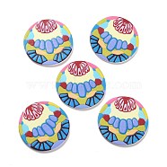 Printed Opaque Acrylic Pendants, Flat Round with Stone Pattern, Lilac, 39x2.2mm, Hole: 2mm(MACR-C003-16)