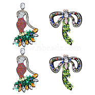 4Pcs 2 Style Glass & Rhinestone Garment Accessores, Sew on Beading Patches, Sequin Appliques, Badges, with Felt Base, for Clothes, Dress, Goddess & Bowknot, Mixed Color, 84x75x7mm and 120x70x10mm, 2pcs/style(DIY-HY0001-18)
