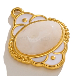 Stainless Steel Pendants, with Enamel and Resin, Golden, Flower Charm, Beige, 24x19mm, Hole: 1.9mm(PW-WG42260-05)