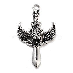 Tibetan Style Alloy Pendants, Eagel with Cross, Antique Silver, 66.5x38x9.5mm, Hole: 3.8mm(FIND-U006-14AS-03)