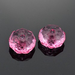 Faceted Rondelle Transparent Acrylic Beads, Pink, 12x7mm, Hole: 1.5mm(X-PL946Y-1)