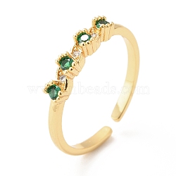 Cubic Zirconia Flat Round Open Cuff Ring, Real 18K Gold Plated Brass Jewelry for Women, Lead Free & Cadmium Free, Green, US Size 6 1/2(16.9mm)(RJEW-H101-05G)