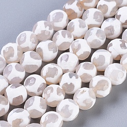 Tibetan Style Turtle Back Pattern dZi Beads Strands, Natural Agate, Giraffe Skin Agate, Dyed, Faceted, Round, White, 8mm, Hole: 1mm, about 46pcs/strand, 14.5 inch(G-G036-8mm-6)