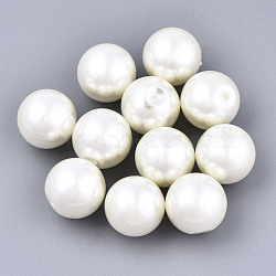 Glass Pearl Beads, Dyed, Half Drilled Beads, Pearlized, Round, Old Lace, 3/8 inch(10mm), Hole: 1.2mm(HY-T001-003D-02)