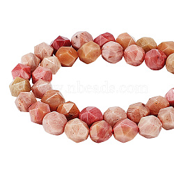 Natural Rhodonite Beads Strands, Faceted, Polygon, 8.5x8.5x8mm, Hole: 1.2mm, about 43pcs/strand, 14.13 inch(35.9cm)(G-WH0021-42A)