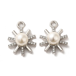 Alloy with Rhinestone Pendants, with ABS Imitation Pearl, Sun Charms, Platinum, 22.5x17x9mm, Hole: 2.2mm(FIND-B032-20P)