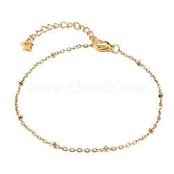 304 Stainless Steel Cable Chain, Satellite Chain Bracelets, with Rondelle Beads and Lobster Claw Clasps, Golden, 7-1/4 inch(18.5cm)(BJEW-JB05632-02)