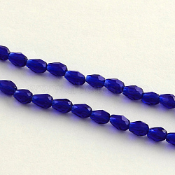 Transparent Glass Bead Strands, Faceted, teardrop, Dark Blue, 5x3mm, Hole: 1mm, about 99~101pcs/Strand, 19.7 inch(X-GLAA-Q042-56)