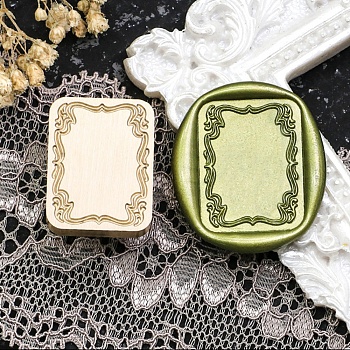 Rectangle Flower Frame Brass Stamp Heads, for Wax Seal Stamp, Wedding Invitations Making, Golden, 24x27x13.5mm, Inner Diameter: 7.5mm