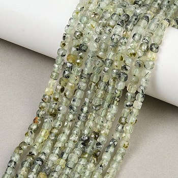 Natural Prehnite Beads Strands, Faceted, Cube, 4~5x4.5~5x4~4.5mm, Hole: 0.8~1mm, about 94pcs/strand, 15.08~15.20''(38.3~38.6cm)