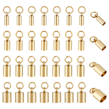 32Pcs 4 Style 201 Stainless Steel Cord Ends, End Caps, Column, Golden, 8.5~10x3~6mm, Hole: 2.5~4mm, Inner Diameter: 2.4~5mm, 8Pcs/style