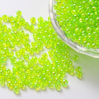 Eco-Friendly Transparent Acrylic Beads, Round, AB Color, Lawn Green, 6mm, Hole: 1.5mm, about 4000pcs/500g