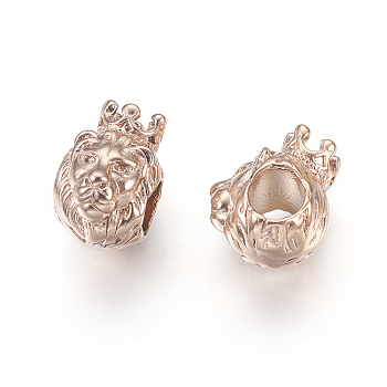 316 Surgical Stainless Steel European Beads, Large Hole Beads, Lion, Rose Gold, 12x8x11mm, Hole: 4.5mm