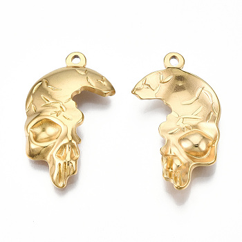 Ion Plating(IP) 201 Stainless Steel Pendants, Skull, Real 18K Gold Plated, 30x17x4mm, Hole: 1.6mm