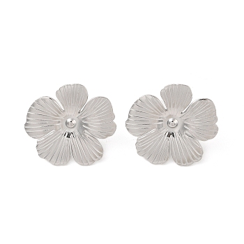 Flower 304 Stainless Steel Stud Earrings for Women, Stainless Steel Color, 28x29mm