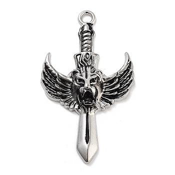 Tibetan Style Alloy Pendants, Eagel with Cross, Antique Silver, 66.5x38x9.5mm, Hole: 3.8mm