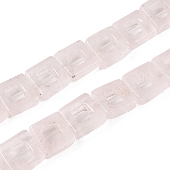 Natural Rose Quartz Beads Strands, Hollow Square, 10x10x3~4mm, Hole: 1mm, about 20pcs/strand, 8.07 inch(20.5cm)