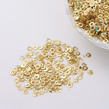 Ornament Accessories Plastic Paillette/Sequins Beads, Ring, Gold, 2x0.1mm, Hole: 0.8mm