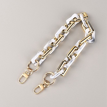 Acrylic Curb Chain Bag Strap, Marble Pattern with Alloy Clasps, for Bag Replacement Accessories, White, 40.5cm