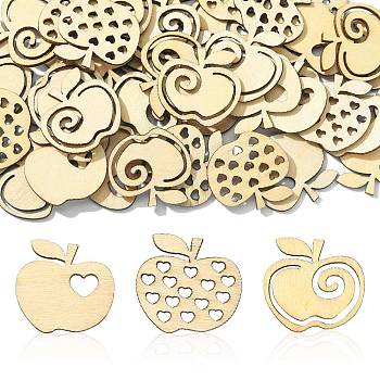 Unfinished Wooded Apple Sheets, Cutouts, for Teacher's Day, BurlyWood, 2.9x2.9x0.25cm, 50pcs/bag
