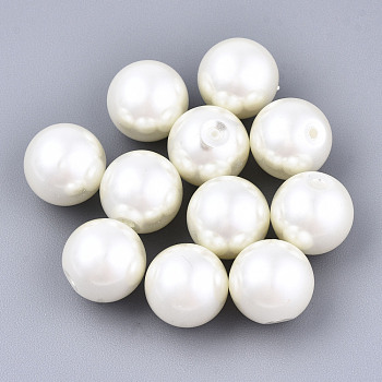 Glass Pearl Beads, Dyed, Half Drilled Beads, Pearlized, Round, Old Lace, 3/8 inch(10mm), Hole: 1.2mm
