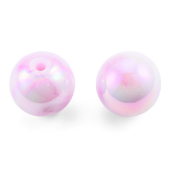 Two Tone Opaque Acrylic Beads, AB Color Plated, Round, Pearl Pink, 15.5x15mm, Hole: 3mm, about 223pcs/500g