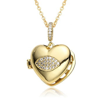 Brass Micro Pave Cubic Zirconia Locket Necklace, Picture Photo Necklace for Mother's Day, Eye, 16.14~19.69 inch(41~50cm), Pendant: 20x23mm