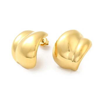 304 Stainless Steel Stud Earrings for Women, Leaf, Real 14K Gold Plated, 23.5x18mm