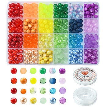 DIY Stretch Bracelet Making Kit, Including Glass Round Beads, Elastic Thread, Mixed Color, 480Pcs/set