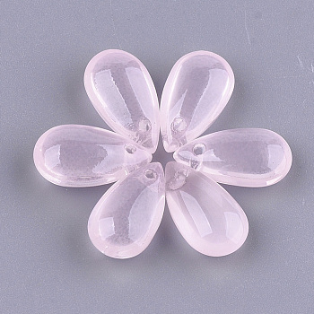 Transparent Spray Painted Glass Charms, teardrop, Pink, 13.5~14x7.5x5mm, Hole: 1mm