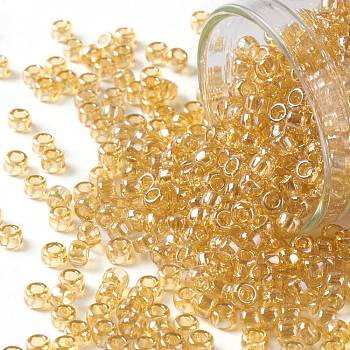 TOHO Round Seed Beads, Japanese Seed Beads, (103) Transparent Luster Light Amber, 8/0, 3mm, Hole: 1mm, about 1110pcs/50g