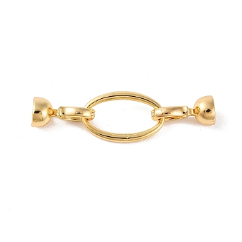 Brass Fold Over Clasps, Oval, Real 18K Gold Plated, 43.5mm, Hole: 5.5mm