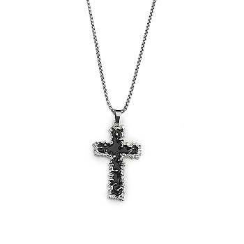 Zinc Alloy with Enamel Cross Pendant Necklaces, 201 Stainless Steel Pendant Necklaces , Stainless Steel Color, 23.27 inch(59.1cm)