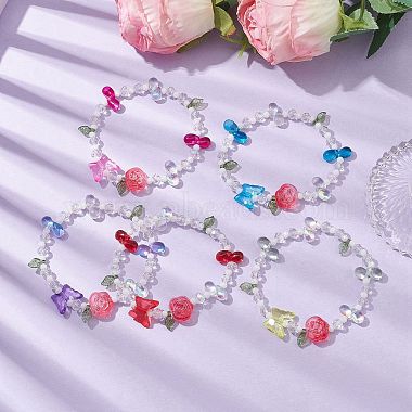 Butterfly & Flower Transparent Glass Stretch Bracelet(BJEW-JB10109)-2