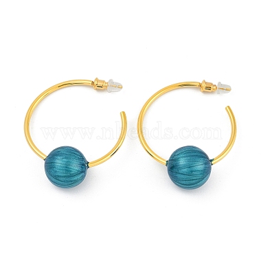 Round Brass Enamel Hoop Earrings for Women(EJEW-Q391-35G-01)-2