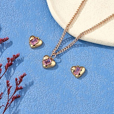 5 pièces charme en laiton coeur avec zircon cubique rose pendentif saint valentin amour pendentif à breloque pour bijoux boucle d'oreille faisant de l'artisanat(JX384A)-3